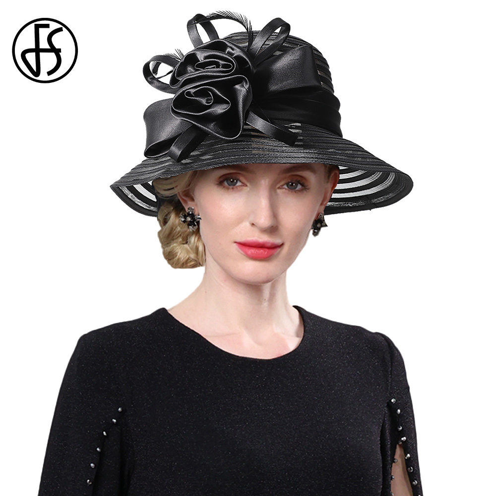 Hat Floppy Wide - FS ブラックレッドビーチフロッピーオーガンザファシネーターハット 夏用教会帽子 女性用 エレガントな広いつば ウェディングブライドキャップ