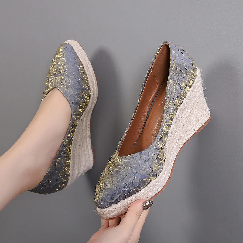 8cmヒール、サイズ34-42、通気性のある快適な花柄プリン - Wedge Espadrille Women のレビューと価格