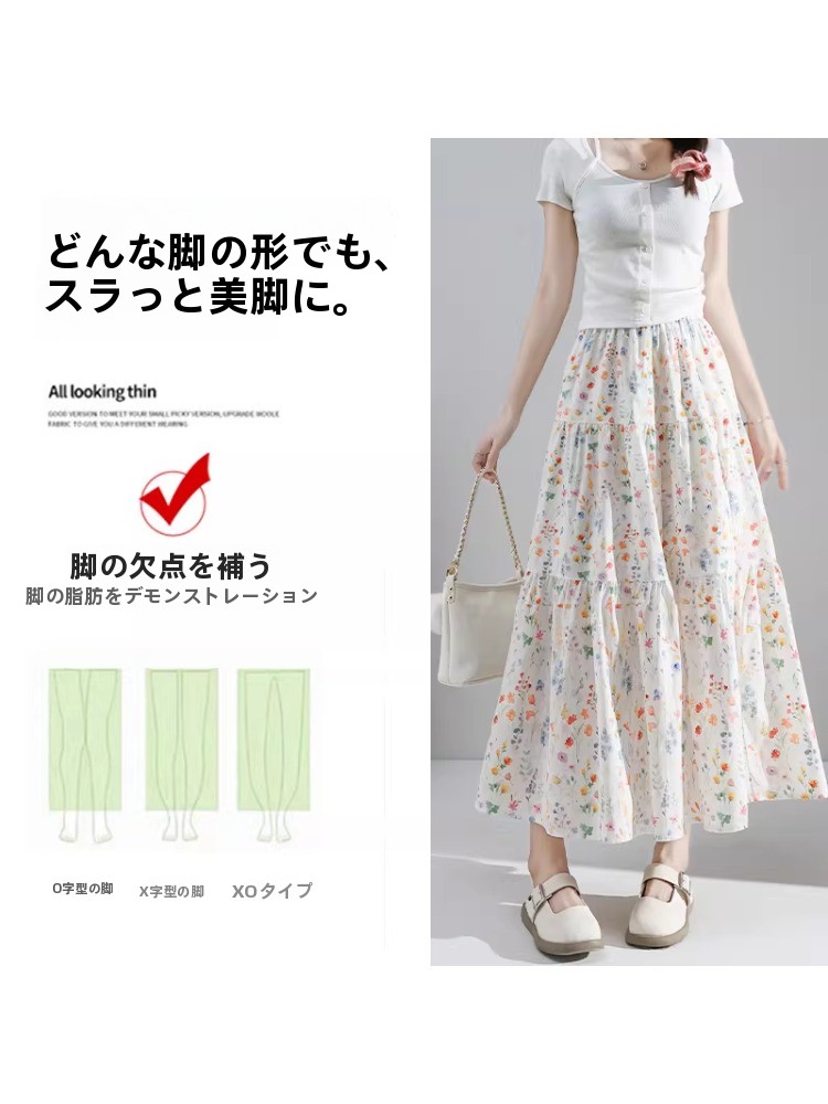 プラスサイズ花柄プリント A ラインミディスカートハイウエス - Midi Skirt Floral のレビューと価格