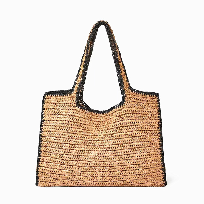 わら織りトートバッグ女性用ショルダーラフィアバッグ籐大型ショ - Crochet Bag Raffia のレビューと価格