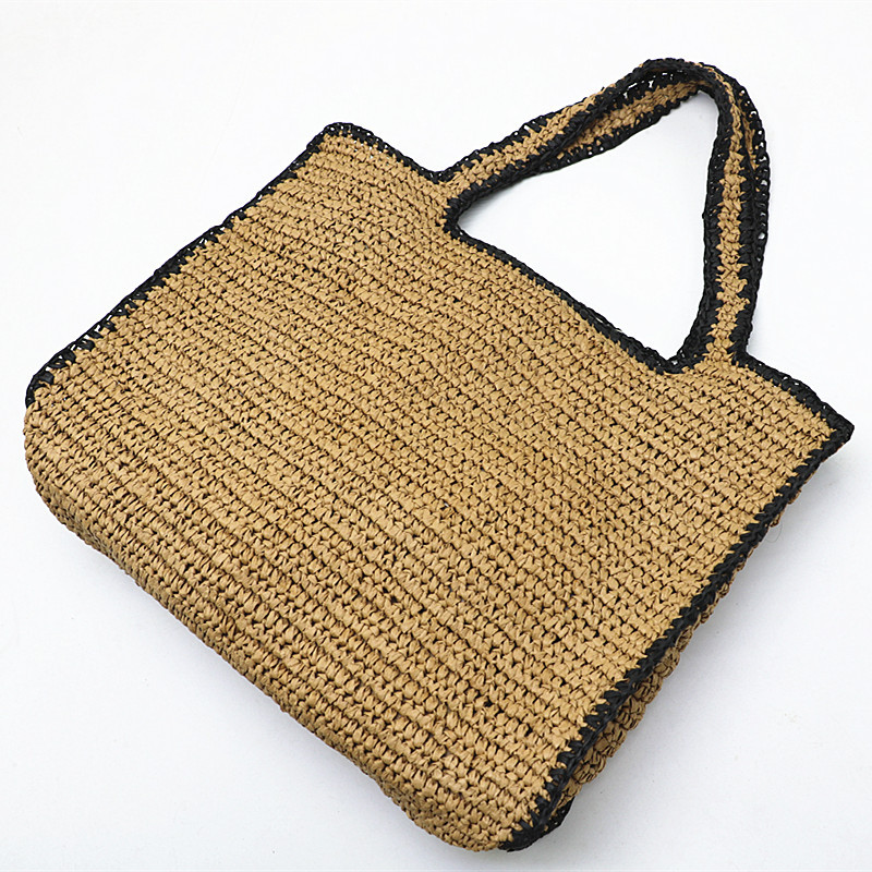 わら織りトートバッグ女性用ショルダーラフィアバッグ籐大型ショ - Crochet Bag Raffia のレビューと価格
