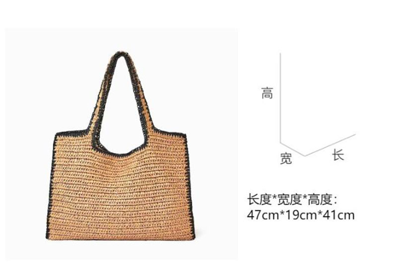 わら織りトートバッグ女性用ショルダーラフィアバッグ籐大型ショ - Crochet Bag Raffia のレビューと価格