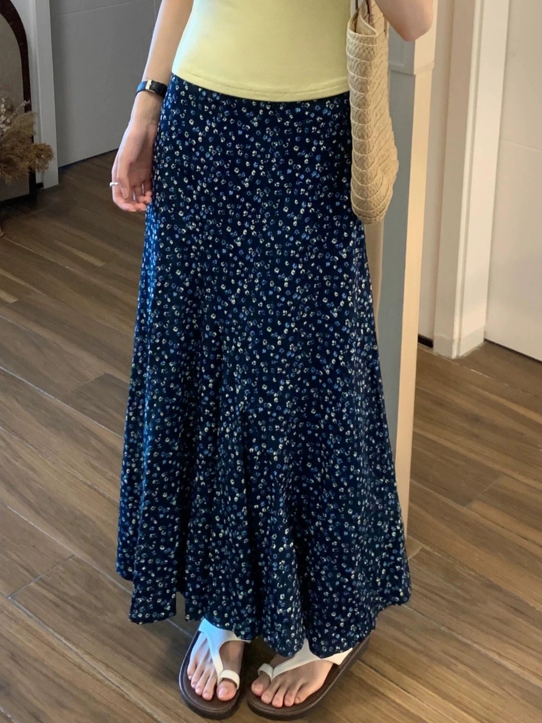 プラスサイズ花柄プリント A ラインミディスカートハイウエス - Midi Skirt Floral のレビューと価格