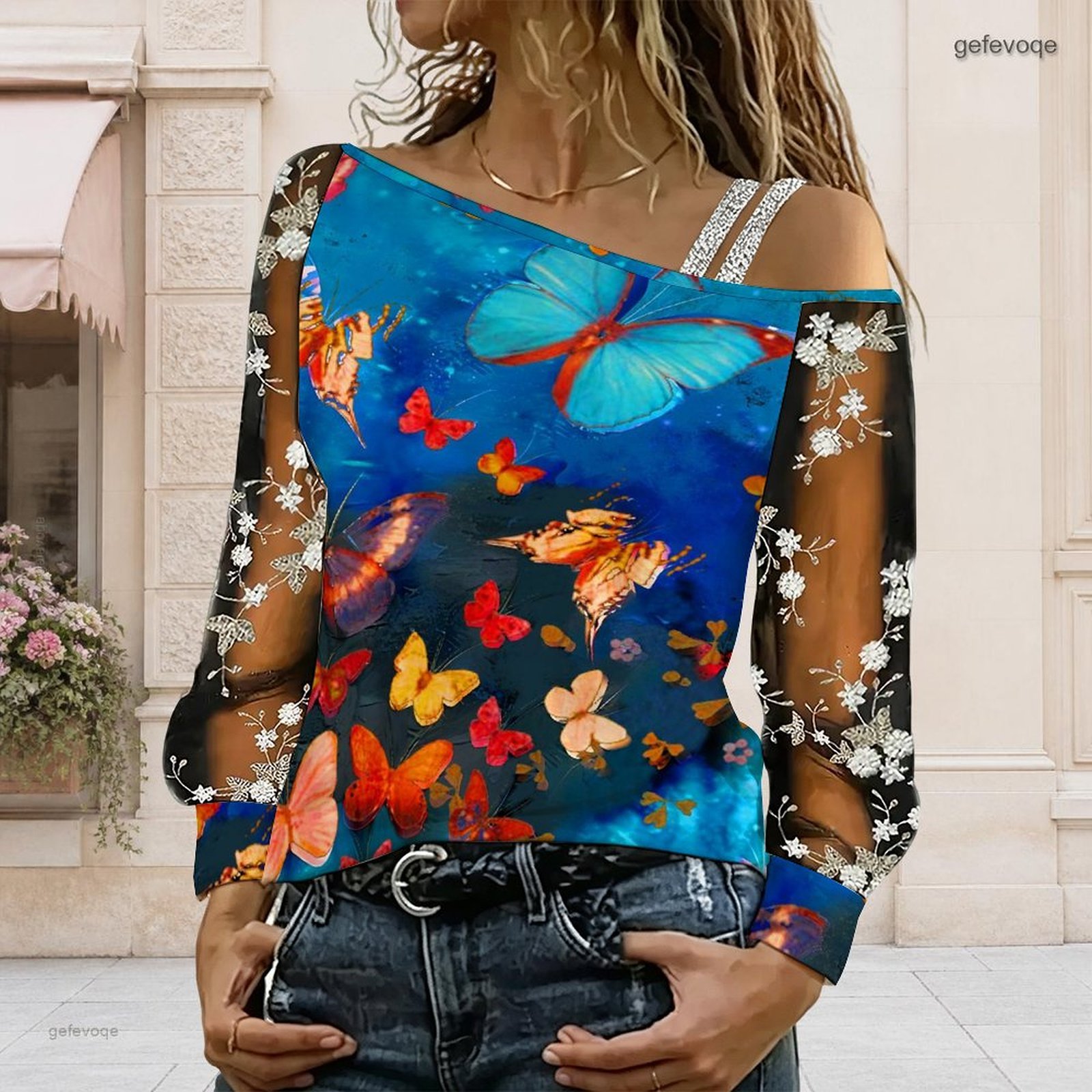 女性用オフショルダーブラウス、アシンメトリーなワンショルダー - Blouse Off Shoulder のレビューと価格