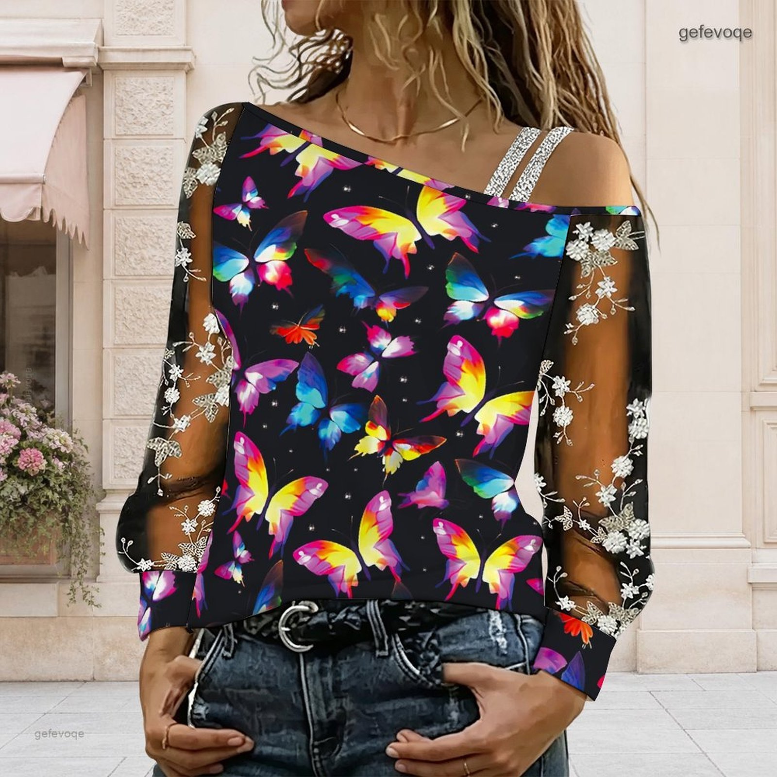 女性用オフショルダーブラウス、アシンメトリーなワンショルダー - Blouse Off Shoulder のレビューと価格