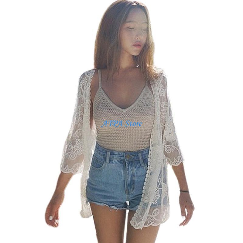 U13C 女性夏のレースオープンフロント着物カーディガンかぎ - Kimono Sheer Floral のレビューと価格