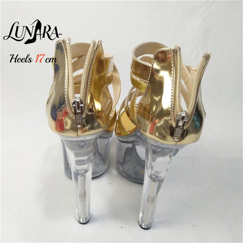 17cm/7インチ ゴールドメタリックストラップ付きオープン - Sandal Strappy Heeled のレビューと価格