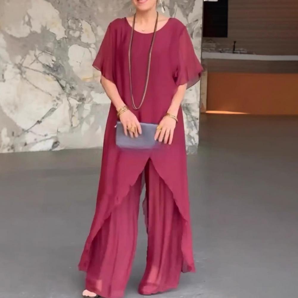 レディース綿麻パンツセット 2ピース カジュアル半袖無地ルー - Linen Pant Wide のレビューと価格