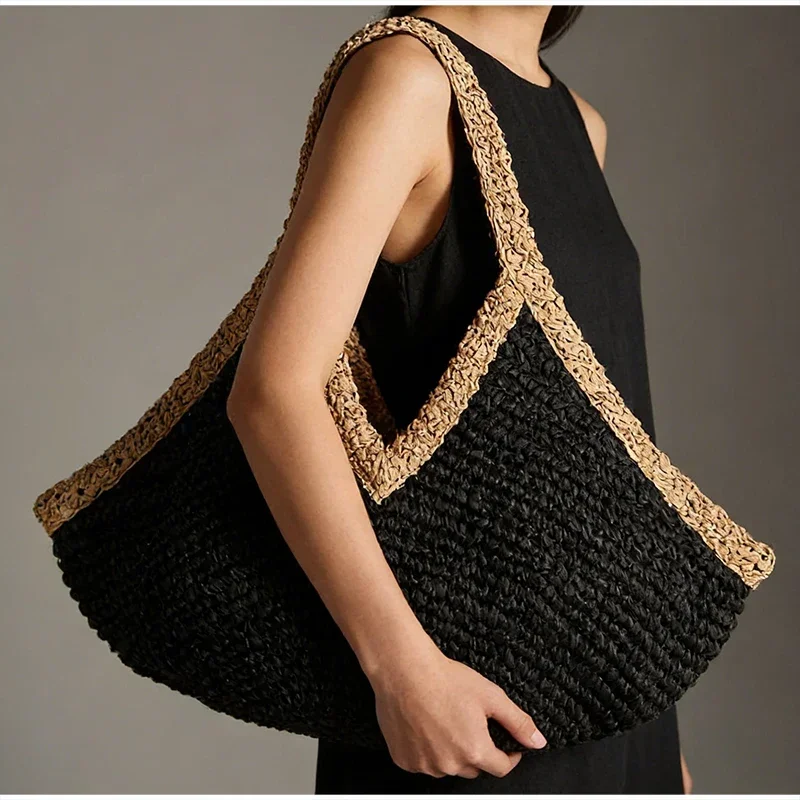 夏の新作手織りハンドバッグ大容量ビーチバケーションショルダー - Crochet Bag Raffia のレビューと価格