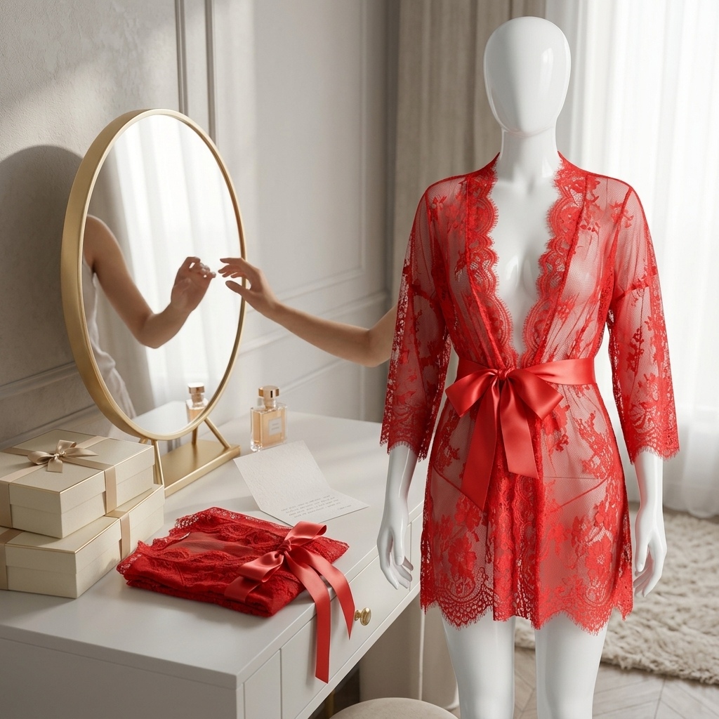 女性用、透け感のある花柄レースのランジェリーローブ。スカロッ - Kimono Sheer Floral のレビューと価格